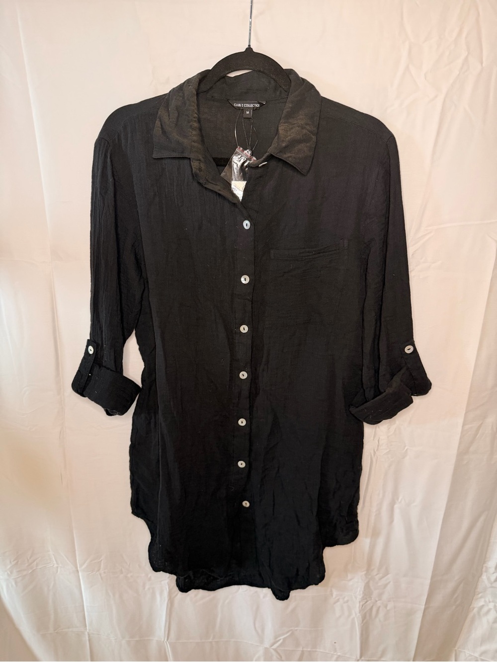 Lightweight Black Button-Down Tunic Shirt